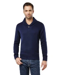 Vincenzo Boretti V-Ausschnitt Pullover Schalkragen Dunkelblau/Blau