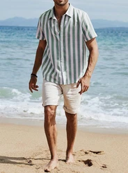 JMIERR Kurzarmhemd Freizeithemd Sommer Casual Türkis/Grün/Schwarz