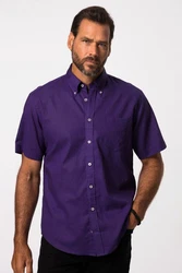 JP1880 Kurzarmhemd Leinenmix-Hemd Buttondown-Kragen Lila/Dunkelblau/Fliederfarben