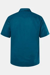 JP1880 Kurzarmhemd Leinenmix Kubakragen Blau/Türkis