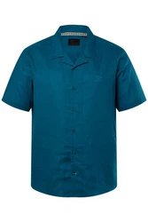 JP1880 Kurzarmhemd Leinenmix Kubakragen Blau/Türkis