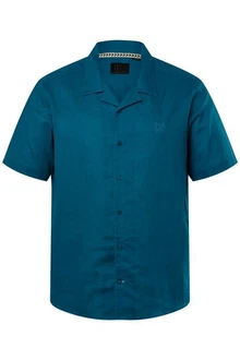 JP1880 Kurzarmhemd Leinenmix Kubakragen Blau/Türkis JP1880 Kurzarmhemd Leinenmix Kubakragen Blau/Türkis