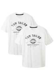 TOM TAILOR T-Shirt Logo T-Shirt 2-er Pack Kurzarm Set mit Logo Print (6356) Weiß (6356)