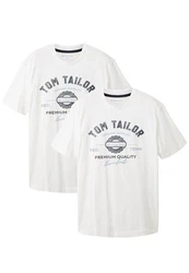 TOM TAILOR T-Shirt Logo T-Shirt 2-er Pack Kurzarm Set mit Logo Print (6356) Weiß (6356)