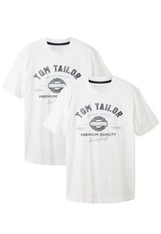 TOM TAILOR T-Shirt Logo T-Shirt 2-er Pack Kurzarm Set mit Logo Print (6356) Weiß (6356)