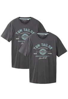 TOM TAILOR T-Shirt Logo T-Shirt 2-er Pack Kurzarm Set mit Logo Print (6356) Grau (6356)