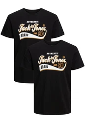 Jack & Jones T-Shirt 2-er Set Logo T-Shirt Kurzarm Basic Shirt JJELOGO (5576) Schwarz (5576)
