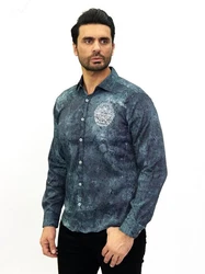 TRUENO Langarmhemd Totenkopf Motiven Hemd Blau