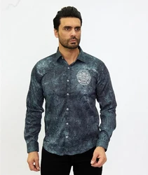 TRUENO Langarmhemd Totenkopf Motiven Hemd Blau