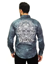 TRUENO Langarmhemd Totenkopf Motiven Hemd Blau