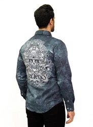 TRUENO Langarmhemd Totenkopf Motiven Hemd Blau