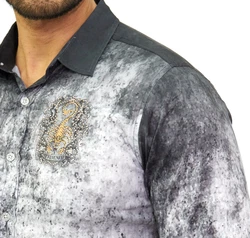 TRUENO Langarmhemd Totenkopf Motiven Hemd Schwarz/Lila
