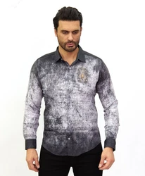 TRUENO Langarmhemd Totenkopf Motiven Hemd Schwarz/Lila