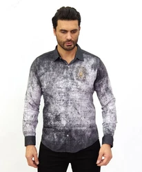 TRUENO Langarmhemd Totenkopf Motiven Hemd Schwarz/Lila