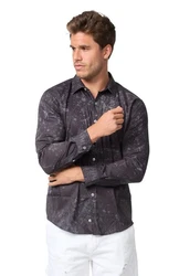 TRUENO Langarmhemd Totenkopf Motiven Hemd Schwarz (5095)