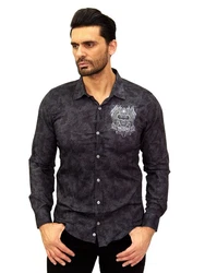 TRUENO Langarmhemd Totenkopf Motiven Hemd Schwarz/Hellblau