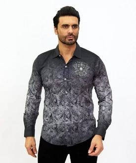 TRUENO Langarmhemd Totenkopf Motiven Hemd Schwarz/Dunkelgrau