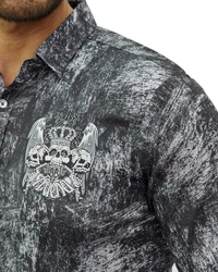 TRUENO Langarmhemd Totenkopf Motiven Hemd Schwarz (5102)