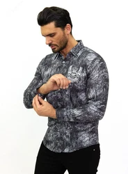 TRUENO Langarmhemd Totenkopf Motiven Hemd Schwarz (5102)
