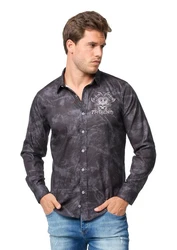 TRUENO Langarmhemd Totenkopf Motiven Hemd Schwarz (5097)