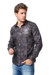 TRUENO Langarmhemd Totenkopf Motiven Hemd Schwarz (5097)