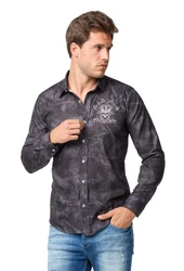 TRUENO Langarmhemd Totenkopf Motiven Hemd Schwarz (5097)