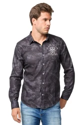 TRUENO Langarmhemd Totenkopf Motiven Hemd Schwarz (5097)