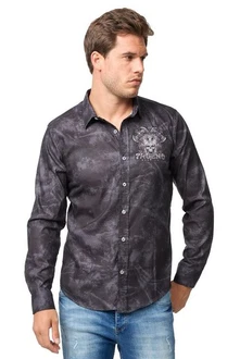 TRUENO Langarmhemd Totenkopf Motiven Hemd Schwarz (5097)
