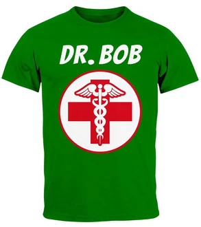 MoonWorks Print-Shirt Herren T-Shirt Fasching Karneval Arzt Dr Bob Kostüm (Faschingskostüme) Grün/Braun