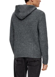 QS Strick-Hoodie mit Rippstruktur Dunkelgrau/Grau/Hellgrau
