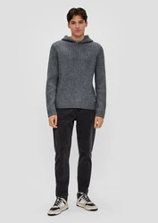 QS Strick-Hoodie mit Rippstruktur Dunkelgrau/Grau/Hellgrau