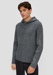 Strickpullover Strick-Hoodie mit Rippstruktur Label-Patch