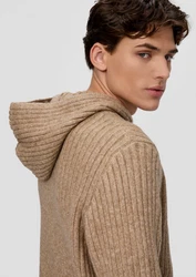 QS Strick-Hoodie mit Rippstruktur Braun/Beige/Khaki/Grau