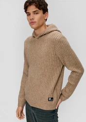 QS Strick-Hoodie mit Rippstruktur Braun/Beige/Khaki/Grau