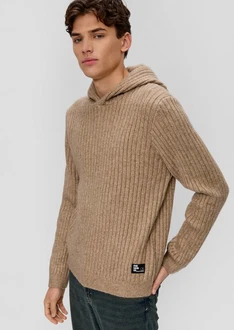 QS Strick-Hoodie mit Rippstruktur