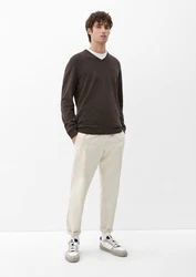 s.Oliver Strickpullover mit V-Ausschnitt und Logo Dunkelbraun/Khaki/Dunkelgrün/Braun/Grau