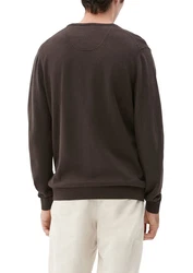 s.Oliver Strickpullover mit V-Ausschnitt und Logo Dunkelbraun/Khaki/Dunkelgrün/Braun/Grau