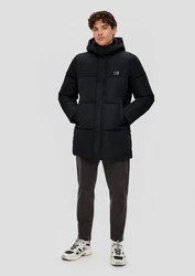 QS Langmantel Steppmantel mit Kapuze Schwarz/Dunkelblau