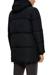 QS Langmantel Steppmantel mit Kapuze Schwarz/Dunkelblau