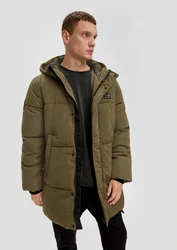 QS Langmantel Steppmantel mit Kapuze Dunkelgrün/Khaki/Grün