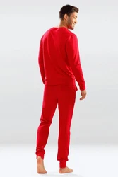 DKaren Hausanzug Herren Freizeitanzug Jogginganzug Trainingsanzug Rot