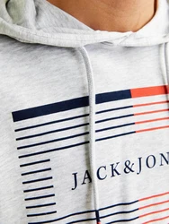 Jack & Jones Hoodie JJCYRUS SWEAT HOOD Grau/Hellgrau/Rot