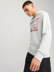 Jack & Jones Hoodie JJCYRUS SWEAT HOOD Grau/Hellgrau/Rot
