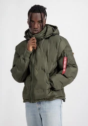 Alpha Industries Winterjacke Hooded Logo Puffer Dunkelgrün