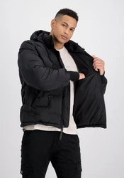 Alpha Industries Winterjacke Hooded Logo Puffer Schwarz/Hellblau