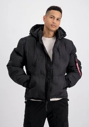 Alpha Industries Winterjacke Hooded Logo Puffer Schwarz/Hellblau