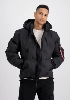 Alpha Industries Winterjacke Hooded Logo Puffer Schwarz/Hellblau