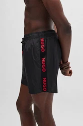 HUGO Badeshorts FAB mit Tunnelzug im Bund Schwarz/Rot/Dunkelrot