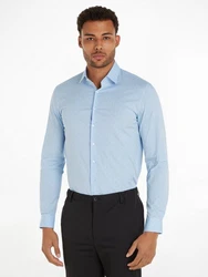 Calvin Klein Langarmhemd POPLIN LEAF PRINT SLIM SHIRT Hellblau/Blau