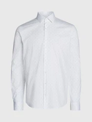 Calvin Klein Langarmhemd POPLIN LEAF PRINT SLIM SHIRT Weiß/Grau/Creme